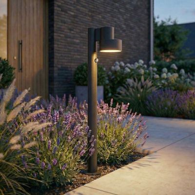 Elune LED-pylväsvalaisin, musta, liiketunnistin, IP44, 77 cm Lucande - Moderni - Alumiini - Yksilamppuinen