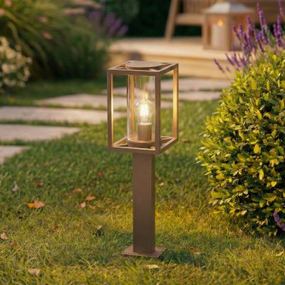 Ferda pylväsvalaisin, IP44, E27, 60 cm, ruskea, lasi Lucande - Terassi - Moderni - Alumiini - Yksilamppuinen