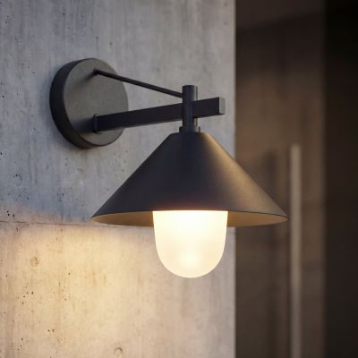 Kiyogi-ulkoseinävalaisin, korkeus 31 cm, E27, musta, IP65, metalli – Lucande - Moderni - Yksilamppuinen