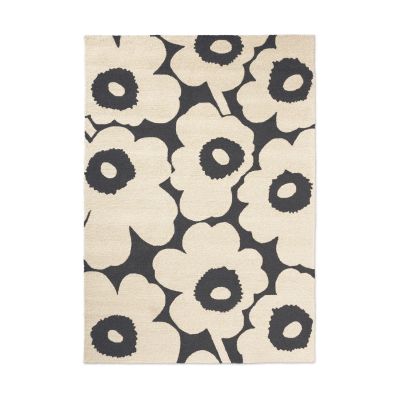Marimekko Unikko matto ulkokäyttöön Charcoal-valkoinen, 200x280 cm