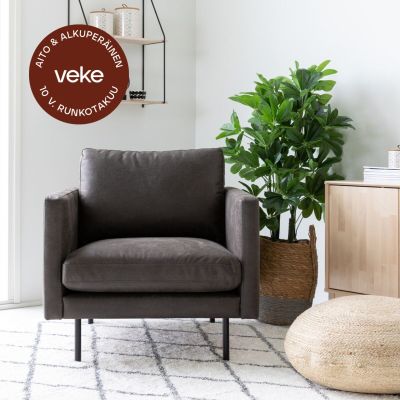 Veke Scandic Copenhagen nojatuoli, musta Colorado 01 nahka, asiakaspalautus