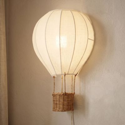 Aeris -lasten seinävalaisin, korkeus 44 cm, tekstiili/rottinki, beige, E27 - Lindby - Lastenhuone - Kangas / tekstiili - Yksilamppuinen