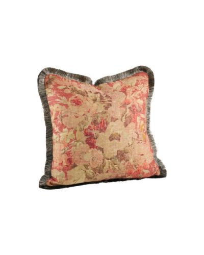 Artwood Rosewood Flower Cushion Cover Fringe Rouge