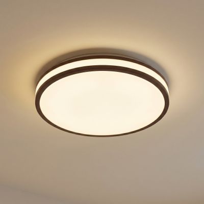Emiva LED-kattovalaisin, tumma puu, CCT, Ø 40 cm – Lindby - Olohuone - Moderni - Yksilamppuinen