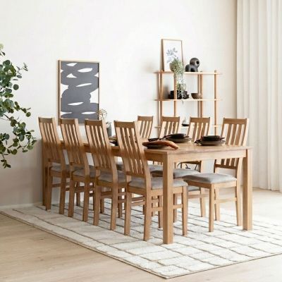 Veke Scandic-Niklas tammi 8-hengen ruokailuryhmä lakattu tammi/beige storm 06