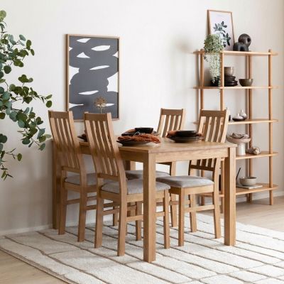 Veke Scandic-Niklas tammi 4-hengen ruokailuryhmä lakattu tammi/beige Storm 06
