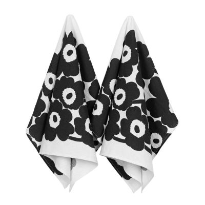 Marimekko - Unikko Keittiöpyyhe 47x70 cm 2 kpl Valkoinen/Musta