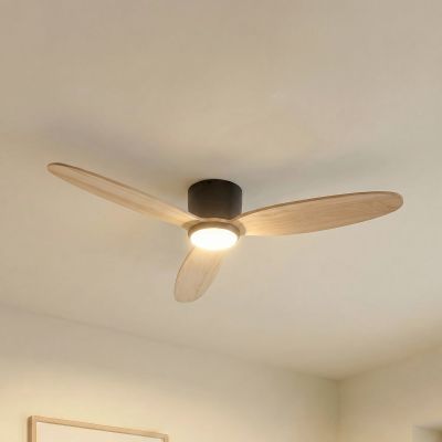 Lignia LED-kattotuuletin, musta/puu, CCT, himmennettävä, Ø 132 cm, DC – Lucande - Olohuone - Skandinaavinen
