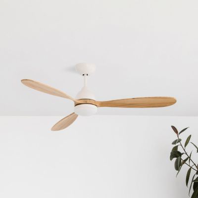 Poros-kattotuuletin, LED-valaisin, halkaisija 132 cm, valkoinen/vaalea puu FARO BARCELONA - Olohuone - Moderni - Metalli