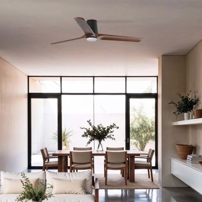 Heywood L LED-tuuletin, halkaisija 132 cm, musta/puunvärinen, DC, CCT FARO BARCELONA - Olohuone - Moderni - Yksilamppuinen