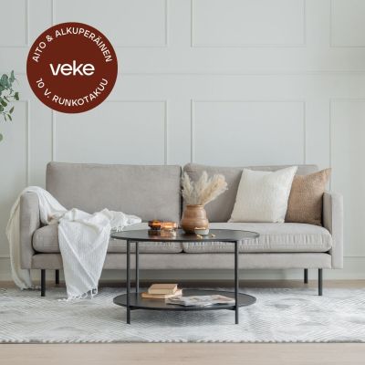 Veke Scandic Copenhagen 3-istuttava sohva kitti Soro 23, mustat jalat, asiakaspalautu