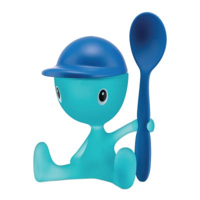 Alessi - Cico Munakuppi suolasirottimella ja lusikalla 9 cm Sininen