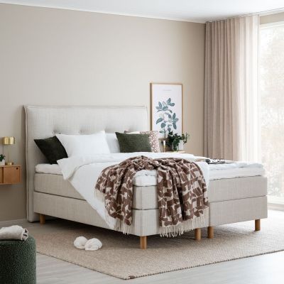 Unia Hopea jenkkisänky M/L 160x200 beige, 900 stylex, 14cm tammijalka(kuvausmall