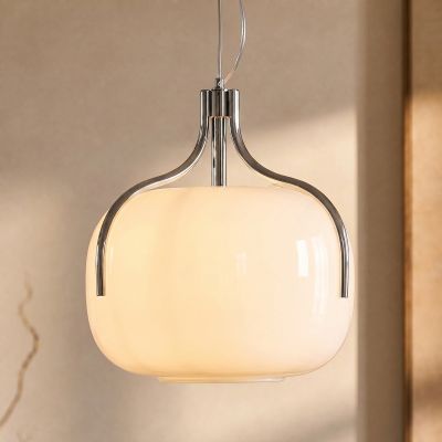 Christo-riippuvalaisin, halkaisija 42 cm, kromi/valkoinen, lasi – Lucande - Ruokailutila - Design - Pyöreä