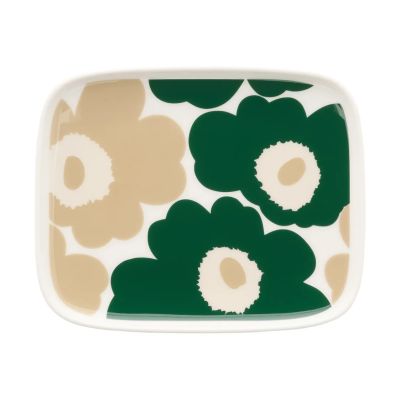 Marimekko Unikko lautanen 12x15 cm White-dark green-beige-light sand