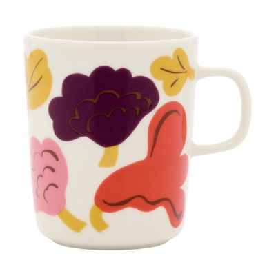Marimekko Kukasta Kukkaan muki White-pink-terrac-plum, 25 cl