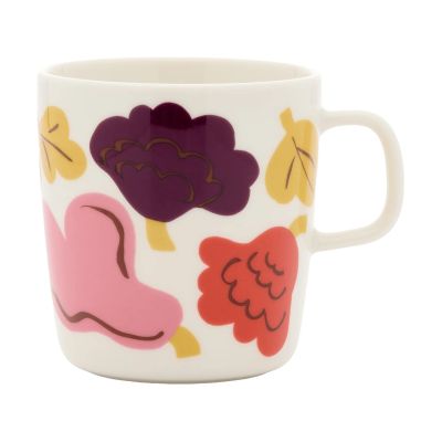 Marimekko Kukasta Kukkaan muki Valkoinen–pinkki–terrac–luumu, 40 cl