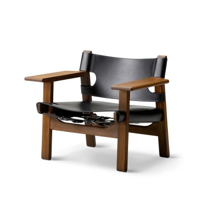 Fredericia Furniture Espanjalainen tuoli nojatuoli Nahka musta-savuinen tammi