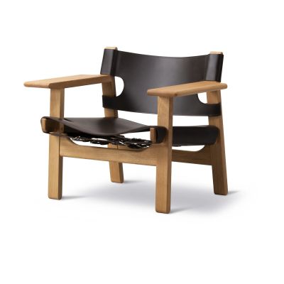 Fredericia Furniture Espanjalainen tuoli nojatuoli Nahka tumma ruskea öljytty tammi