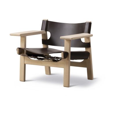 Fredericia Furniture Espanjalainen tuoli nojatuoli Nahka tummanruskea-saippuakäsitelty tammi