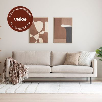 Veke Scandic Copenhagen 3,5-istuttava sohva hiekka Verdon 281, mustat jalat, asiakasp