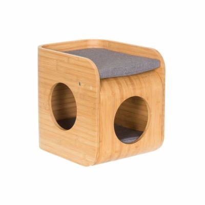 4Living lemmikin talo ja sivupöytä 33,5x40x40 cm luonnonväri/harmaa