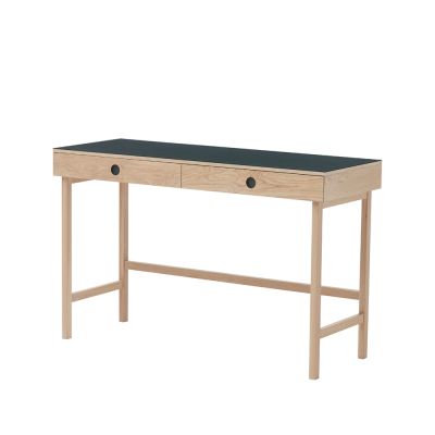 A2 Mind kirjoituspöytä Musta linoleumi, laatikot ja jalat valkoöljyttyä tammea