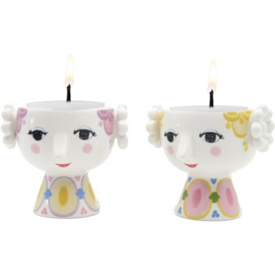 Bjørn Wiinblad Eva kynttilänjalka Ø6,5, keltainen/laventeli, 2 kpl.