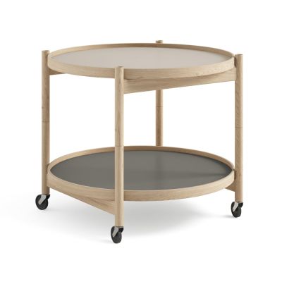 Brdr. Krüger Bølling Tray Table model 60 rullapöytä Stone, käsittelemätön tammirunko | Alk. 960,00 €