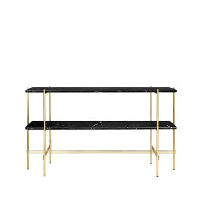 GUBI TS Console pöytä 120x30x72 cm Black marquina marble, messinkirunko, 2 marmorihyllyä | Alk. 2 068,90 €
