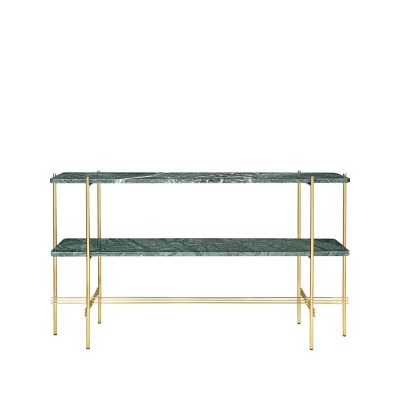 GUBI TS Console pöytä 120x30x72 cm Green guatemala marble, messinkirunko, 2 marmorihyllyä | Alk. 2 068,90 €