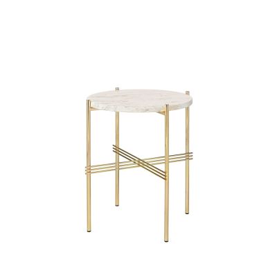 GUBI TS Round -sivupöytä Natural white travertine, ø 40, messinkirunko | Alk. 719,10 €