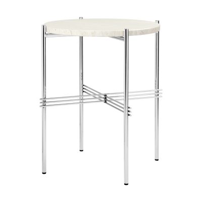 GUBI TS sivupöytä kiillotettu teräs Ø 40 Neutral white travertine | Alk. 799,00 €