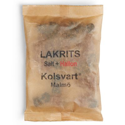 Kolsvart Salt + Hallon lakrits, 120 g | Alk. 5,00 €