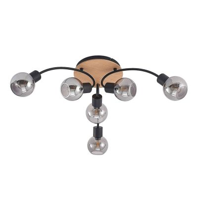Lindby - Eridia 6 Round Kattovalaisin Black/Wood | Alk. 87,00 €