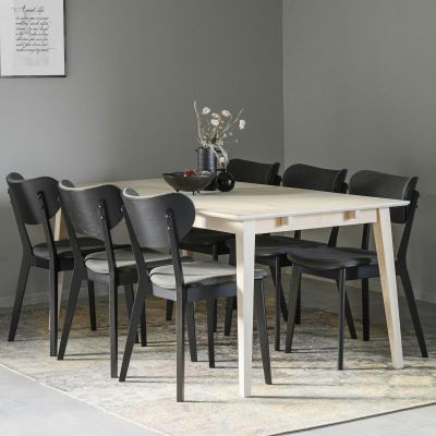 Rowico Filippa-Kato 6-hengen ruokailuryhmä valkoöljytty tammi/musta/tummanharmaa | Alk. 2 093,00 €