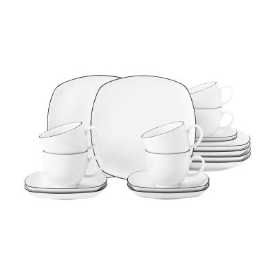 Seltmann Weiden Lido black line -kahviastiasto nelikulmainen 18 osaa Valkoinen mustalla reunalla | Alk. 152,80 €