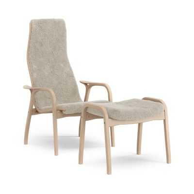Swedese Lamino nojatuoli ja jalkarahi lakattu pyökki/lampaannahka Moonlight (beige) | Alk. 2 512,00 €