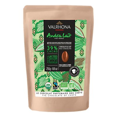 Valrhona Andoa 39 % maitosuklaanappi, 250 g | Alk. 30,00 €